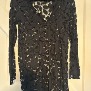 Chic Black Floral Lace Long Sleeve Dress